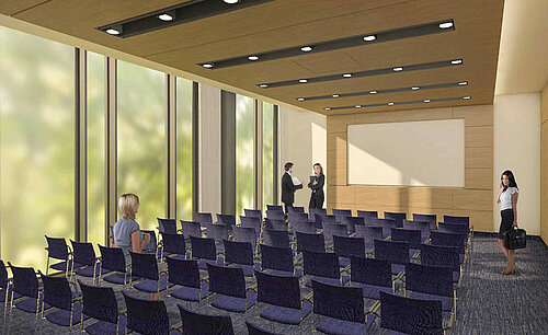 Modern conference room at Maritim Hotel Amsterdam with row seating and large screen