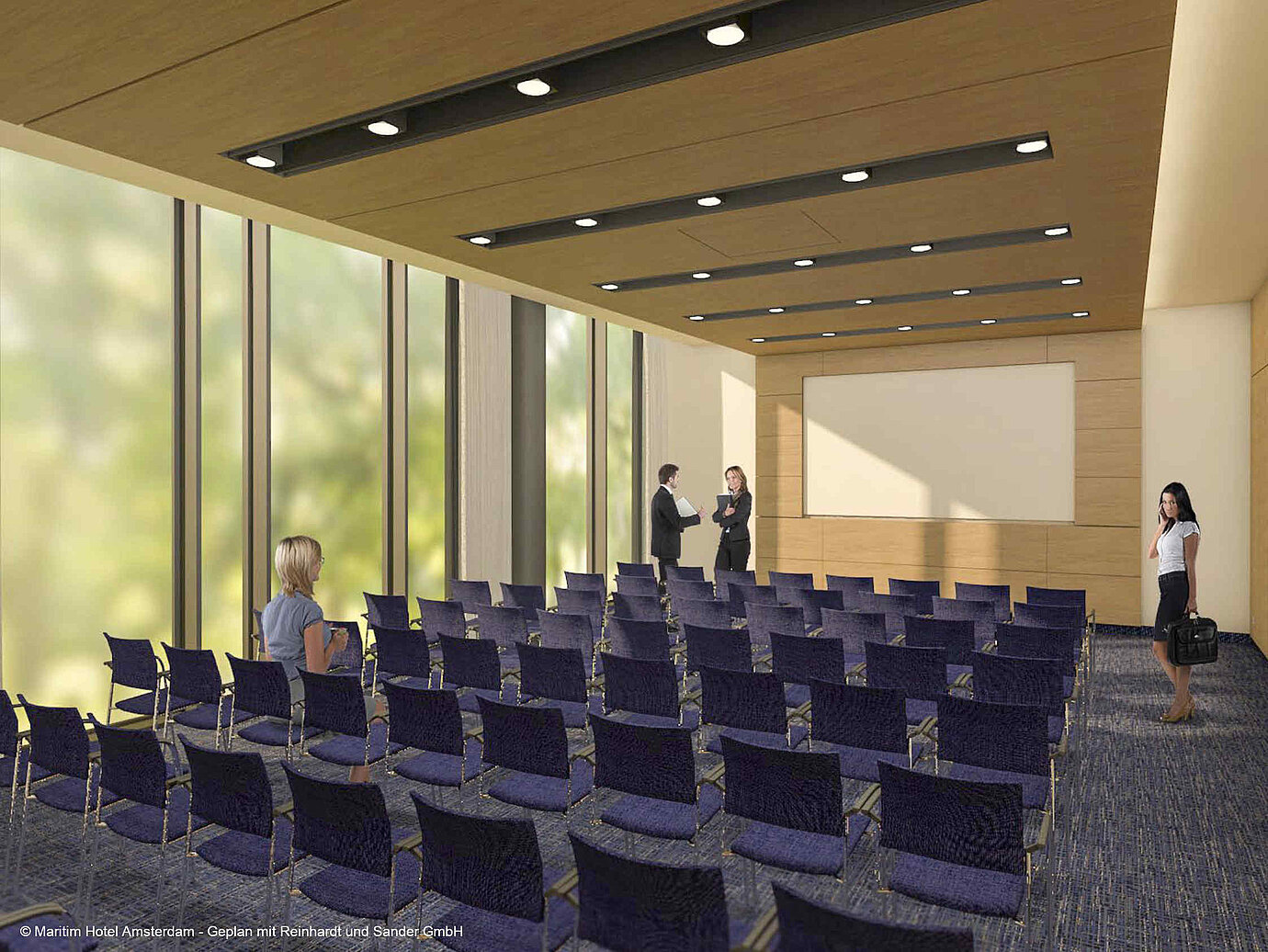 Modern conference room at Maritim Hotel Amsterdam with row seating and large screen
