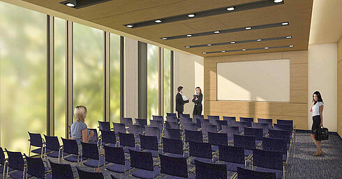 Modern conference room at Maritim Hotel Amsterdam with row seating and large screen