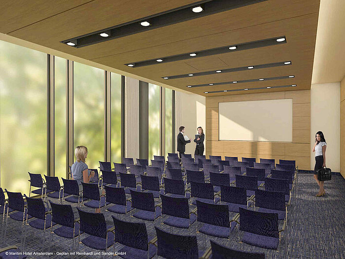 Modern conference room at Maritim Hotel Amsterdam with row seating and large screen