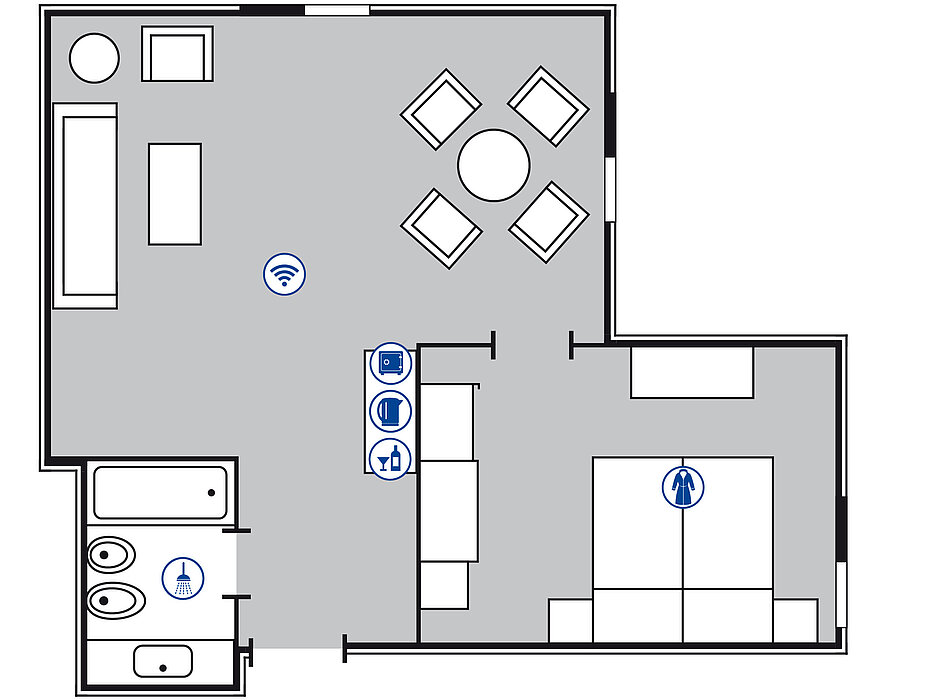 Room floor plan Junior suite with Rhine view | Maritim Hotel Königswinter