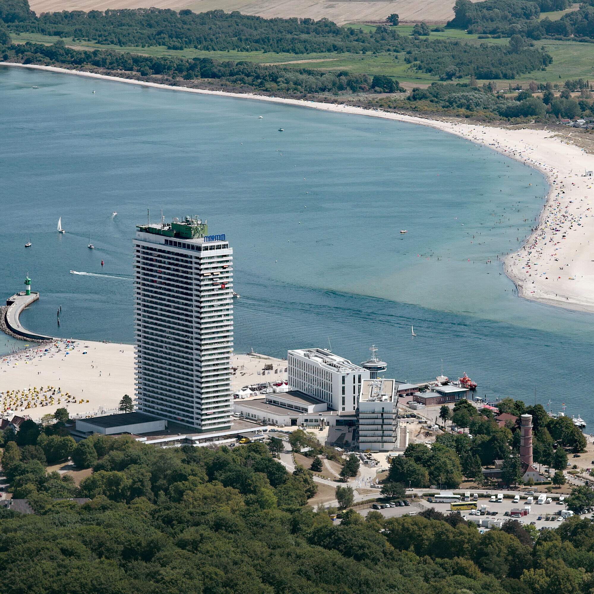 Exterior view Aerial view of Maritim Hotel Travemünde by the beach with view of the Bay of Lübeck