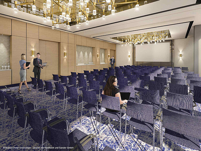 Modern Munich Hall at Maritim Hotel Amsterdam with row seating and large screen