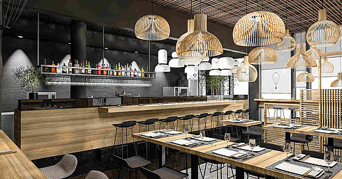 Modern restaurant at Maritim Hotel Amsterdam with stylish interior and set tables
