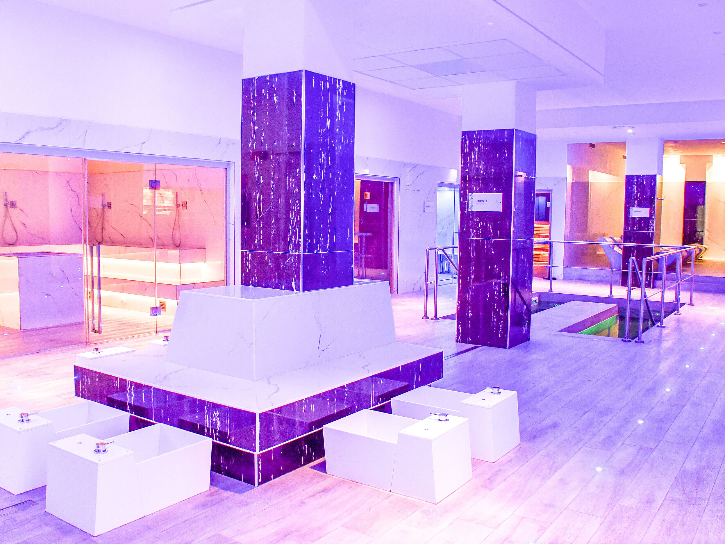 Foot baths and spa area Modern spa area with foot baths, saunas and stylish lighting at Maritim Resort Calabria
