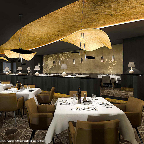 Exclusive restaurant at Maritim Hotel Amsterdam with golden ceiling