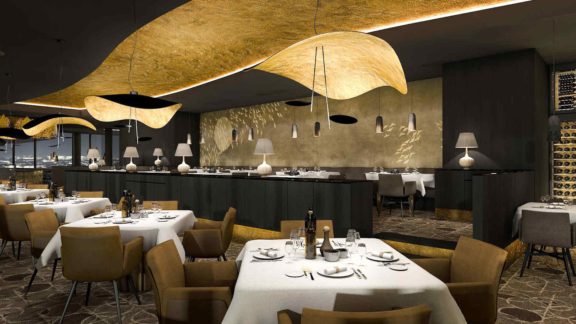Exclusive restaurant at Maritim Hotel Amsterdam with golden ceiling