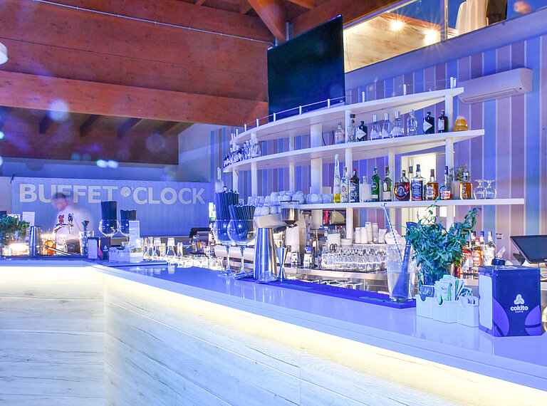 Pool bar  Modern illuminated bar at the Maritim Resort Calabria in the evening