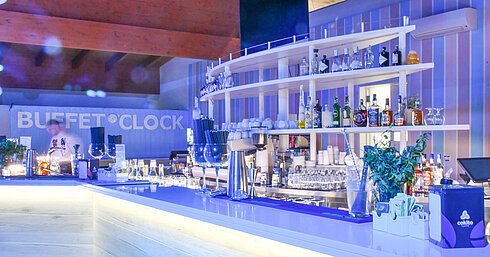 Pool bar  Modern illuminated bar at the Maritim Resort Calabria in the evening